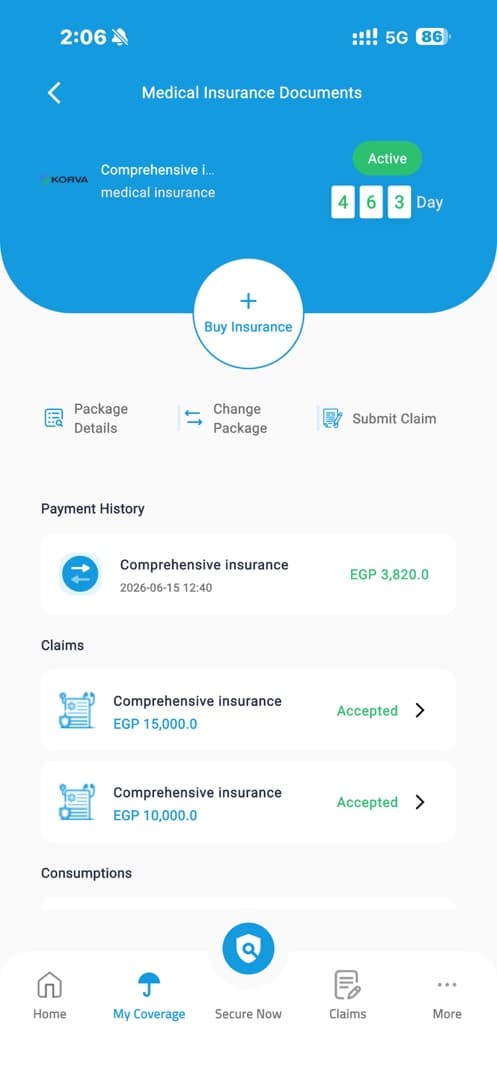 Wathiqty app coverage screen